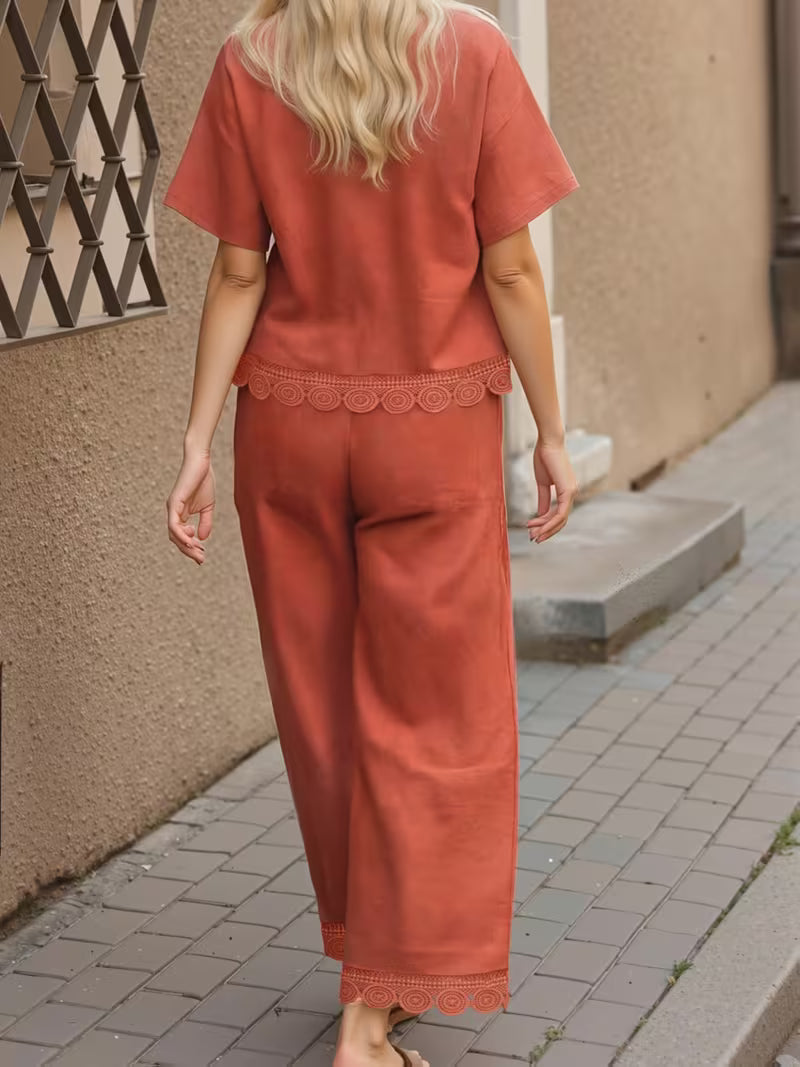 Summer Outfit with Lace Patchwork Top And Pants, Casual And Comfortable