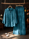 New Arrival Shirt and Pants 2pcs Set, Heavy Embroidered Floral Detailing