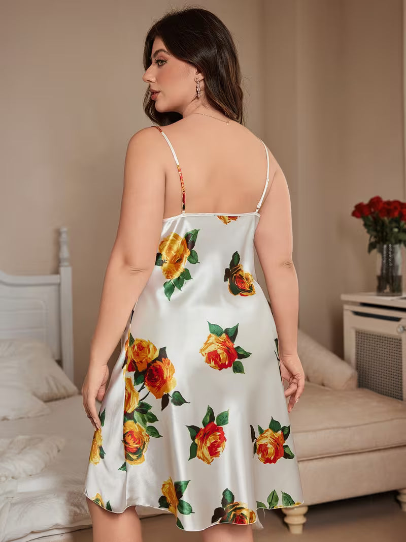 Puff Collar Printed Fashionable, Elegant, and Comfortable Camisole Nightdress for Women