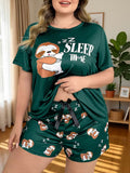 Pajama Set Green Sloth Shorts Short Sleeve Top Home wear  Spring And Summer