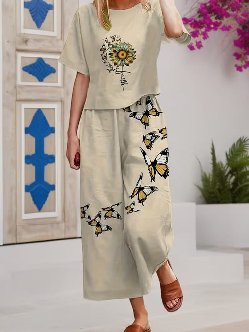Floral Print Short-Sleeved Trousers Casual Comfortable Women's Suit