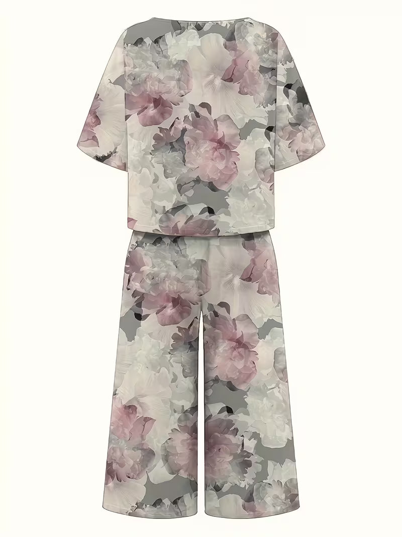 Short Sleeve Long Pants Print Comfortable Casual Women's Two-Piece Set