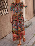 Women'S Fashionable Retro Color Block Print Top and Shorts Set