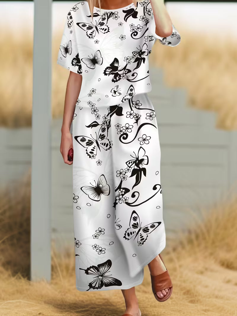Women's fashionable and youthful black-and-white butterfly print splicing pattern