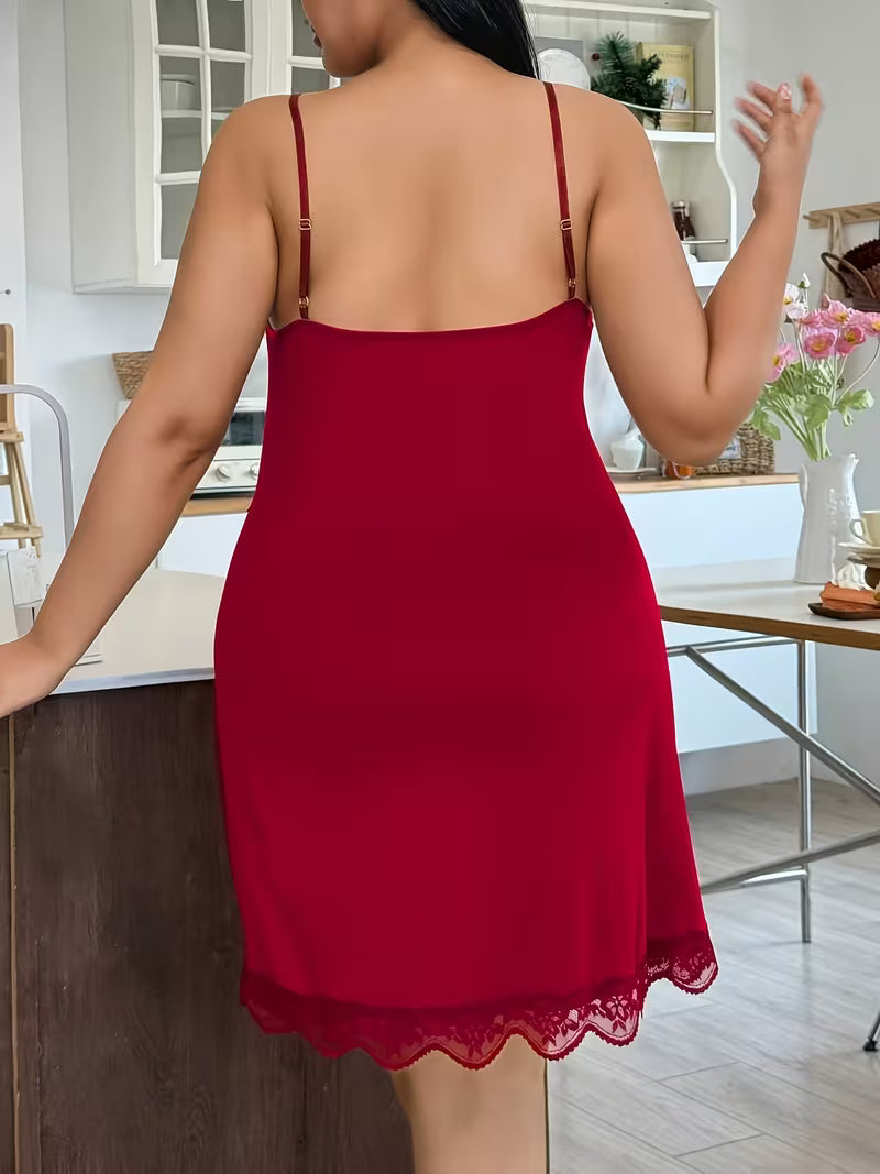 Women's Elegant Soft Comfortable Solid Color Lace Splicing V-Neck Backless Strappy Nightgown Home Dress