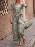 Soft Outfit Featuring a Short-Sleeve Top And Long Pants, with Easy Side Pockets