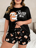 Pajama Set Black Sloth Shorts Short Sleeve Top Home wear  Spring And Summer