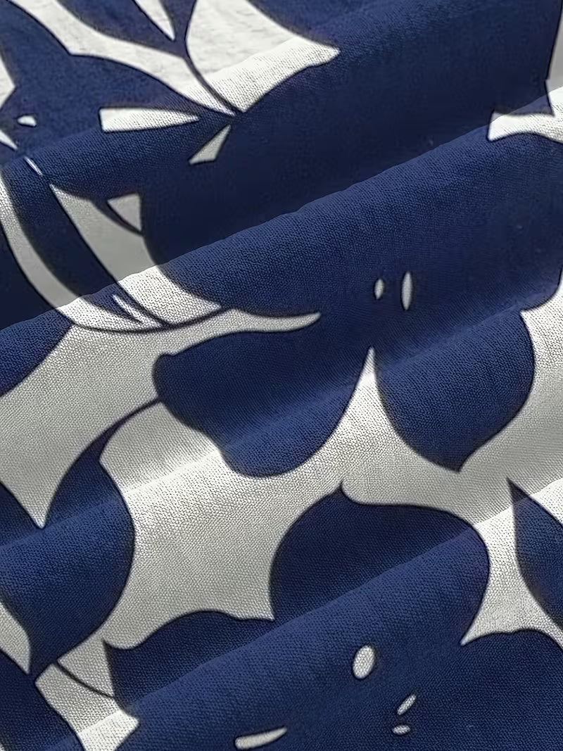 Short-Sleeved Top And Long Pants with Leaf Print for Daily Commute