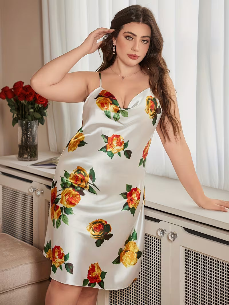 Puff Collar Printed Fashionable, Elegant, and Comfortable Camisole Nightdress for Women