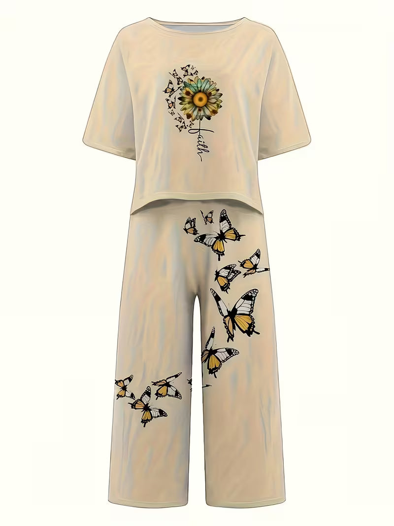 Floral Print Short-Sleeved Trousers Casual Comfortable Women's Suit