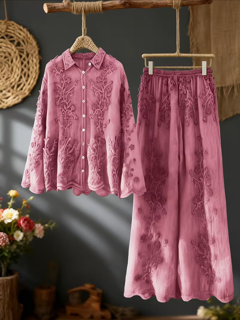 Arrival Heavy-Workmanship Designer 2pcs Set: High-End Elegant Style Lapel Shirt with Exquisite Button-Front Open Front Long Sleeve
