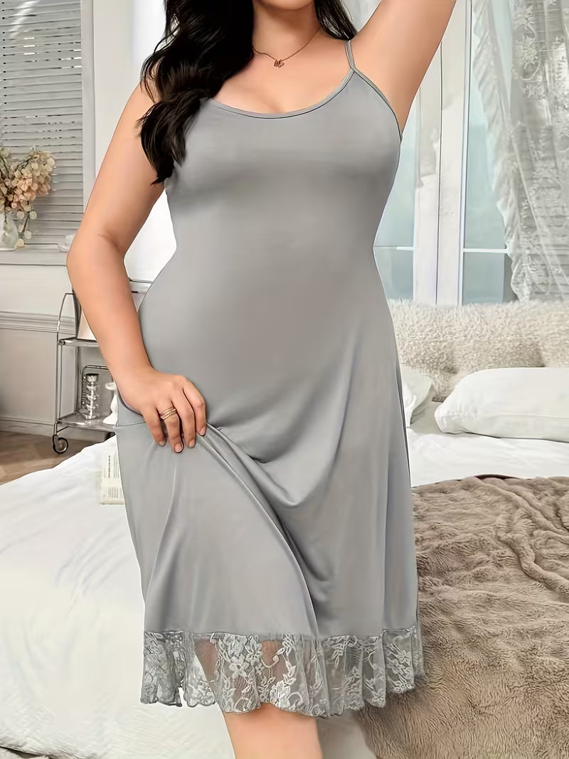Women's Solid Color Elegant Soft Comfortable Lace Trimmed Hollow Backless Spaghetti Strap Nightgown Home Dress