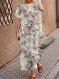 Short Sleeve Long Pants Print Comfortable Casual Women's Two-Piece Set