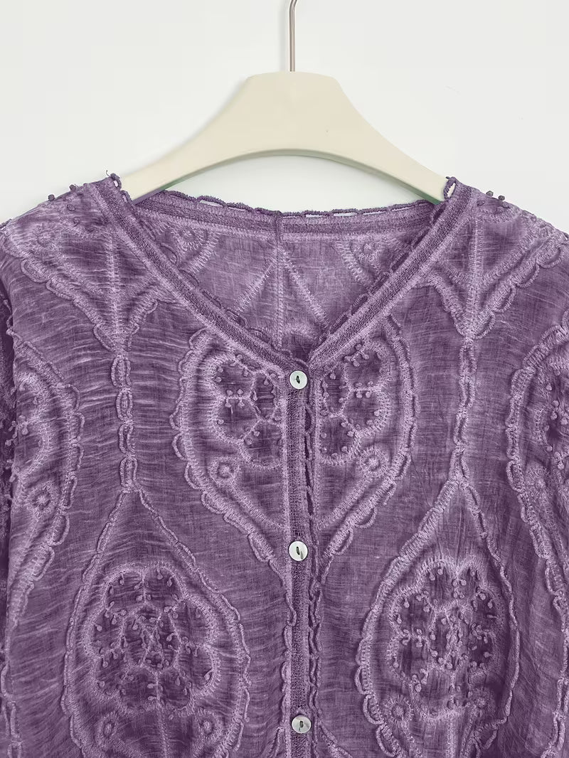 Two-Piece Set Featuring a Vintage Gentle Style with a Delicate Single-Breasted V-Neck Long-Sleeve Cardigan Shirt And Matching Elastic Waist Draped Pants