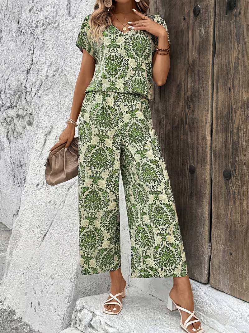 Women's Summer Casual Printed Vintage Vacation Style Short-Sleeve Top