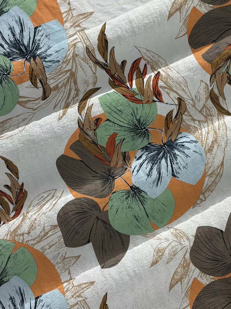 Short-Sleeved Top And Long Pants with Leaf Print for Daily Commute green