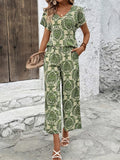 Women's Summer Casual Printed Vintage Vacation Style Short-Sleeve Top