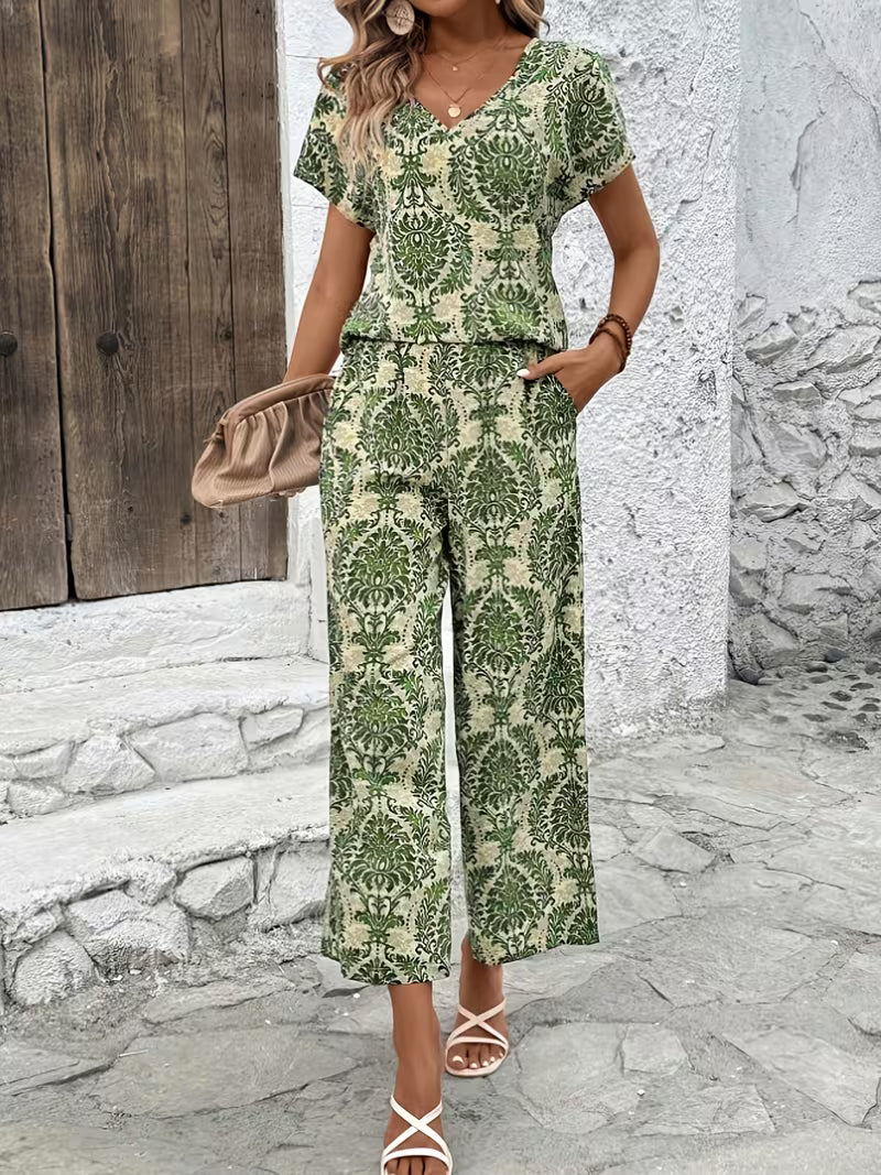Women's Summer Casual Printed Vintage Vacation Style Short-Sleeve Top