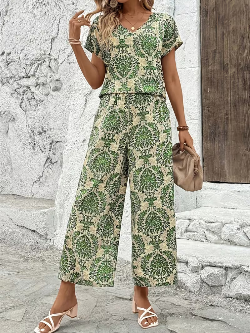 Women's Summer Casual Printed Vintage Vacation Style Short-Sleeve Top