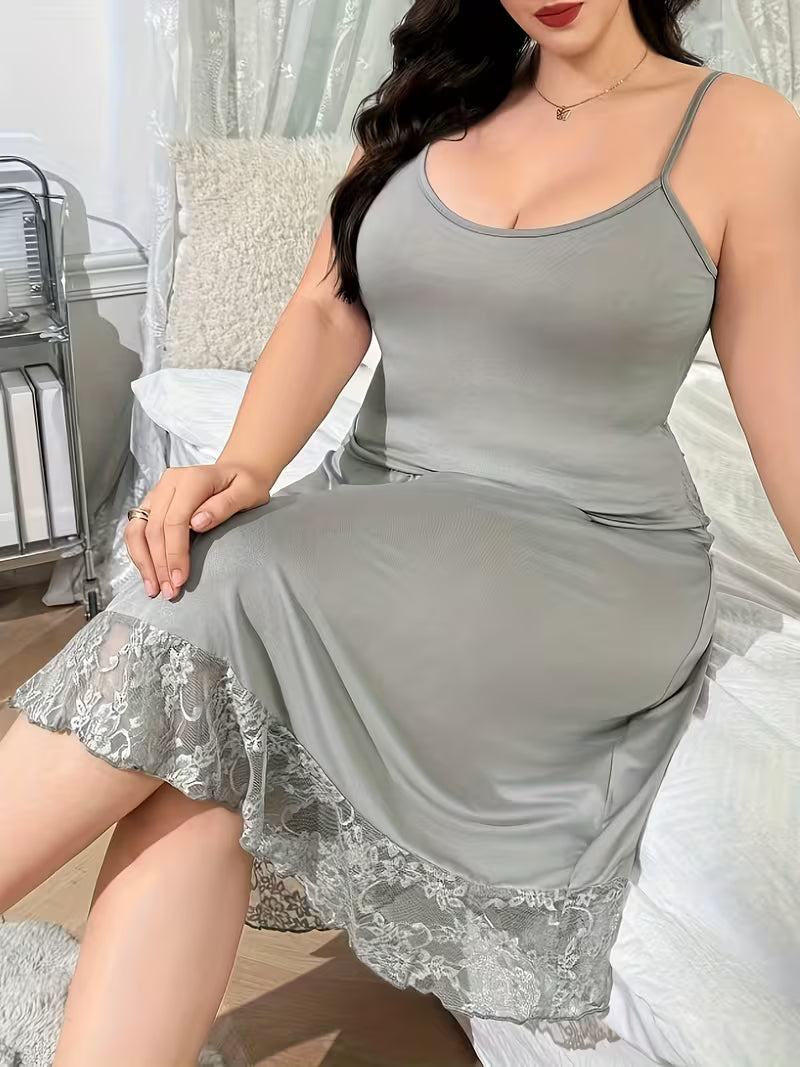 Women's Solid Color Elegant Soft Comfortable Lace Trimmed Hollow Backless Spaghetti Strap Nightgown Home Dress